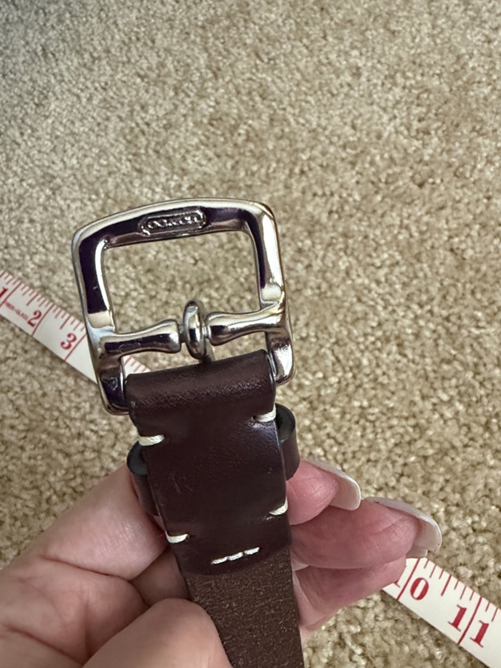Vintage Coach Dark Brown Women’s Leather Belt Silver Brass Buckle Dust Bag - Picture 10 of 11